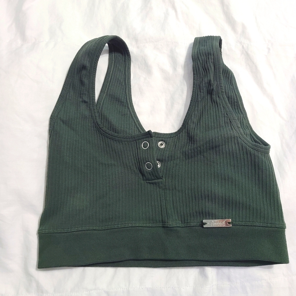 Ribbed Scoop Neck Bralette in Dark Green